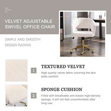 Qtivii Velvet Home Office Chair, Modern Office Chair with Gold Base, Home Office Desk Chair for Living Room, Bedroom, Vanity, Study (Beige)