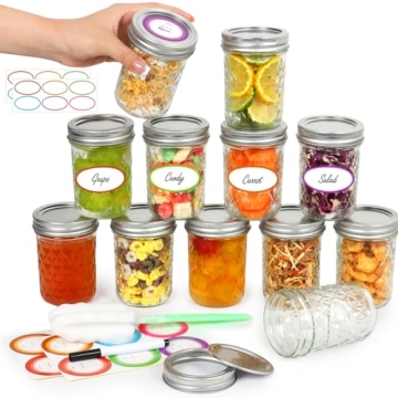 Jaisie.W 12 Pack 8 oz Mason Jars with Lids for Storing