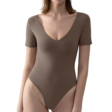 PUMIEY Women's Soft V-Neck Bodysuit - Comfortable & Stylish