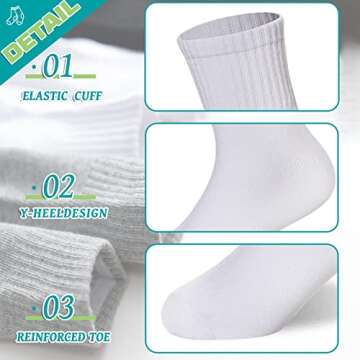 Eyean Kids Athletic Crew Socks 6 Pairs 6-8 Years White