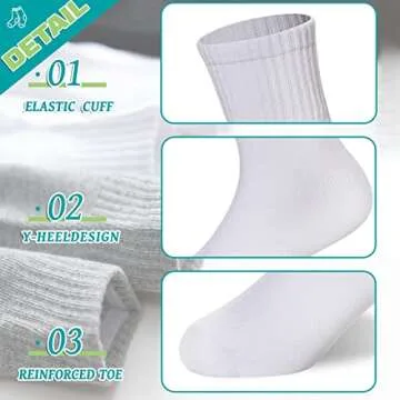 Eyean Kids Athletic Crew Socks 6 Pairs 6-8 Years White