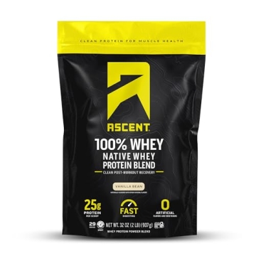 Ascent 100% Whey Protein Powder 2 lb - Natural Vanilla Flavor