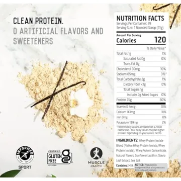 Ascent 100% Whey Protein Powder 2 lb - Natural Vanilla Flavor