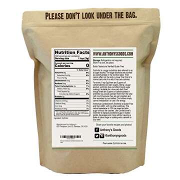 Anthony's Confectioner's Erythritol Powder, 2 lb, Non GMO, Sweetener, Zero Calorie, Keto & Paleo Friendly