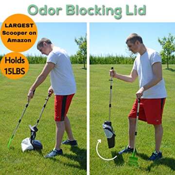 Hygena Scoop Pooper Scooper XL Large Odor Blocking Swivel Bin & Long Handle Stainless Steel Poles Ra...