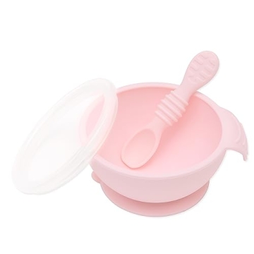 Bumkins Baby Bowl, Silicone Baby Feeding Set with Suction for Baby and Toddler, Includes Spoon and L...