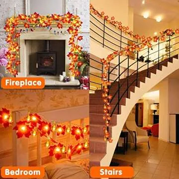 2 Pack Fall Pumpkin Garland Lights Thanksgiving Decorations for Home 60 LED 20 Ft Enlarged Maple Leafed String Light Pumpkins Lights Waterproof Battery Operated Thanksgiving Fall Autumn Indoor Outdoor
