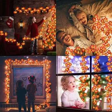 2 Pack Fall Pumpkin Garland Lights Thanksgiving Decorations for Home 60 LED 20 Ft Enlarged Maple Leafed String Light Pumpkins Lights Waterproof Battery Operated Thanksgiving Fall Autumn Indoor Outdoor