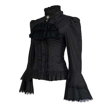 Mingyuezai Victorian Blouse Womens Gothic Pirate Shirt Vintage Long Sleeve Lotus Ruffle Tops (M, 010...