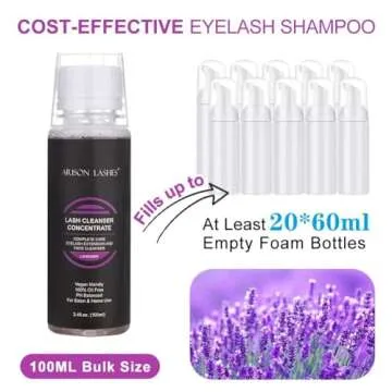 Eyelash Cleanser Concentrate 100ml Lash Extensions Shampoo Natural Foaming Cleanser DIY Non-lrritating Wash for Salon Home Care-Makes 20 Bottles 60ml lash Shampoo (Lavender)