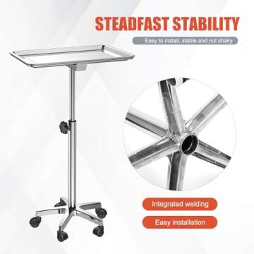 ChoJiah Extra Large Mayo Stand Rolling Salon Tray Hairstylist Tray Heavy Duty Tattoo Tray, Ideal Use for for Hair Salon Dental Hairstylist Cart