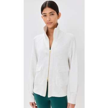 Varley Women's Roxbury Zip Through Sweatshirt, Ivory Marl, Off White, S