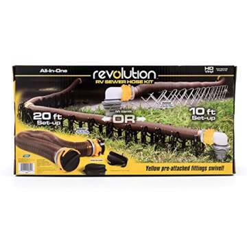 Camco Revolution Sewer Hose Kit with 360 Degree Swivel Fittings and 4-in-1 Elbow Adapter, Universal Fit, 20 Feet (39634)