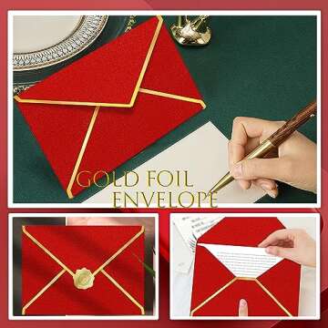 AVERZELLA 60 Pack Gold Envelopes 5x7 Bluk Red, 250G Pearled Cardstock A7 Envelopes for Invitations Business Mailing Envelope with Gold Foil Border, A6 4x6 Envelopes for Wedding Baby Shower Cards