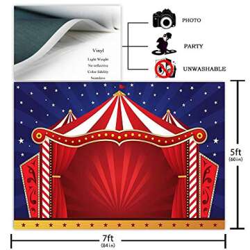 Avezano Circus Tent Photography Backdrops Glitter Stars Carnival Red Tent Kids Birthday Party Banner Decor Baby Shower Background for Pictures (7x5ft)