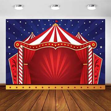 Avezano Circus Tent Photography Backdrops Glitter Stars Carnival Red Tent Kids Birthday Party Banner Decor Baby Shower Background for Pictures (7x5ft)
