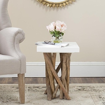 SAFAVIEH Home Collection Hartwick White and Natural Side Table
