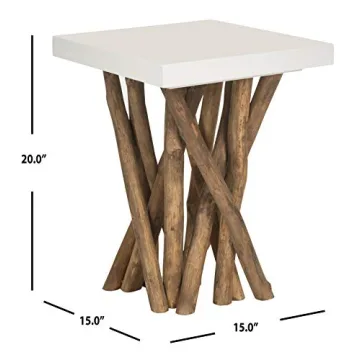 SAFAVIEH Home Collection Hartwick White and Natural Side Table