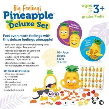 Learning Resources Big Feelings Pineapple Deluxe Set, Social Emotional Toys for Toddlers, Sensory Toys for Autistic Children, Speech Therapy Materials, 50 Pieces, Ages 3+