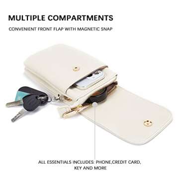 BOSTANTEN Vegan Leather Small Crossbody Bags for Women Designer Cell Phone Bag Wallet Purses Adjustable Strap White