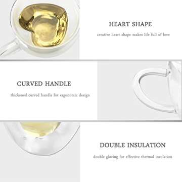 Asng Double Layer Heart-Shaped Glass Cup for Coffee