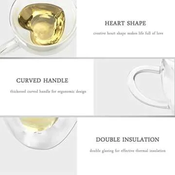Asng Double Layer Heart-Shaped Glass Cup for Coffee