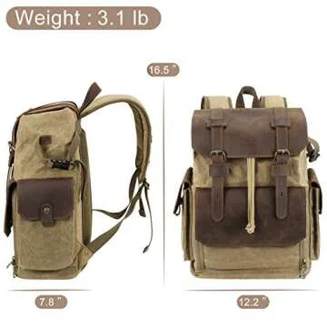 Endurax Camera Backpack, DSLR/SLR/Mirrorless Photography Camera Bag Waterproof Leather with 15-16 Inch Laptop Compartment Tripod Holder, Khaiki