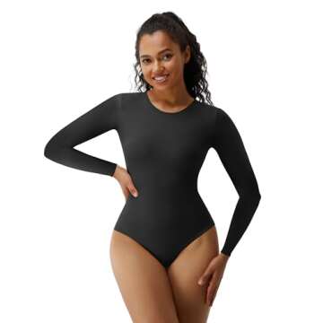 SHAPERX Women's Long Sleeve Soft Bodysuit for Every Body