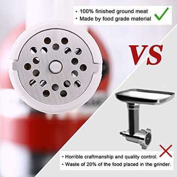 Food Grinder Attachment for KitchenAid Stand Mixers Includes 2 Sausage Filler Tubers, 4 Grinding Pla...