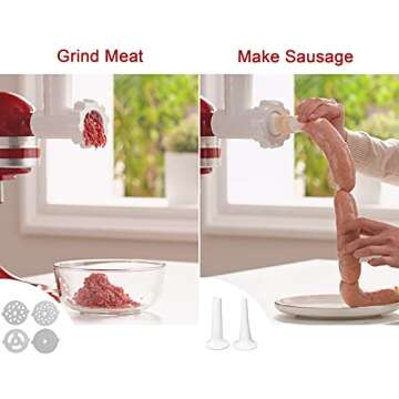 Food Grinder Attachment for KitchenAid Stand Mixers Includes 2 Sausage Filler Tubers, 4 Grinding Plates, Meat Grinder Attachment for kitchenAid, White …