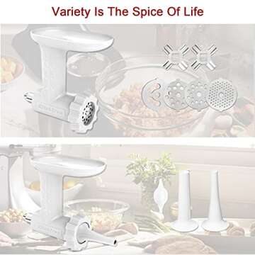 Food Grinder Attachment for KitchenAid Stand Mixers Includes 2 Sausage Filler Tubers, 4 Grinding Plates, Meat Grinder Attachment for kitchenAid, White …