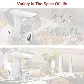 Food Grinder Attachment for KitchenAid Stand Mixers Includes 2 Sausage Filler Tubers, 4 Grinding Plates, Meat Grinder Attachment for kitchenAid, White …