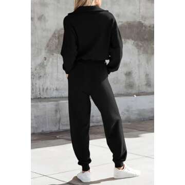 PRETTYGARDEN Women's 2 Piece Sweater Set Pullover Zip Up Sweatshirt Jogger Sweatpants Tracksuit Casual Outfit (Black,Medium)