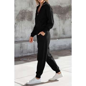 PRETTYGARDEN Women's 2 Piece Sweater Set Pullover Zip Up Sweatshirt Jogger Sweatpants Tracksuit Casual Outfit (Black,Medium)