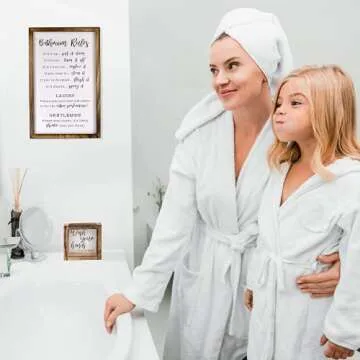 KIBAGA Farmhouse Bathroom Decor Set of 2 - Funny Interchangeable Wall Signs That Will Bring a Good Laugh To Your Bathroom - Rustic Wooden Picture Frames with Unique Sayings Are Perfect For Your Home