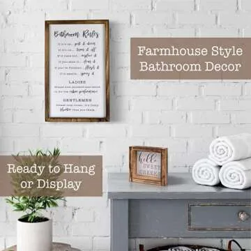 KIBAGA Farmhouse Bathroom Decor Set of 2 - Funny Interchangeable Wall Signs That Will Bring a Good Laugh To Your Bathroom - Rustic Wooden Picture Frames with Unique Sayings Are Perfect For Your Home