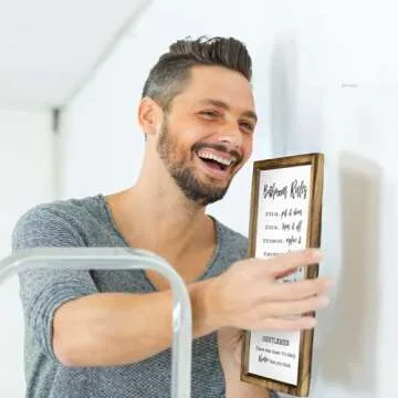 KIBAGA Farmhouse Bathroom Decor Set of 2 - Funny Interchangeable Wall Signs That Will Bring a Good Laugh To Your Bathroom - Rustic Wooden Picture Frames with Unique Sayings Are Perfect For Your Home