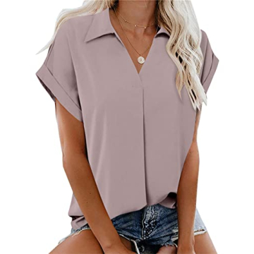 Gaharu Womens Tops and Blouses Womens Work Clothes Lapel Blouses Casual V Neck Business Shirts Short...