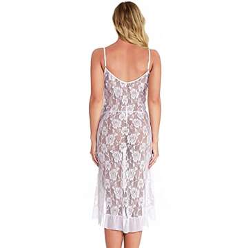 HiSexy Women's Sexy Boudoir Lingerie Set Long Adjustable Strappy Dress See-Through Lace Negligee Chemise