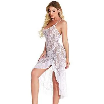 HiSexy Women's Sexy Boudoir Lingerie Set Long Adjustable Strappy Dress See-Through Lace Negligee Chemise