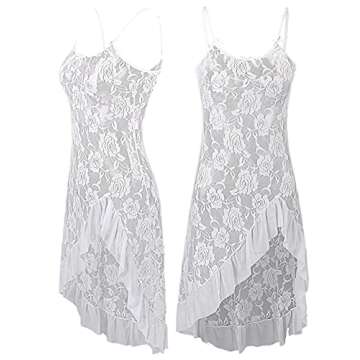 HiSexy Women's Sexy Boudoir Lingerie Set Long Adjustable Strappy Dress See-Through Lace Negligee Chemise