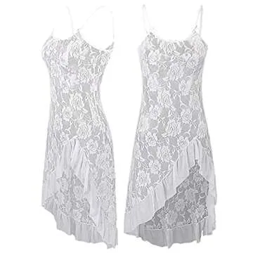 HiSexy Women's Sexy Boudoir Lingerie Set Long Adjustable Strappy Dress See-Through Lace Negligee Chemise