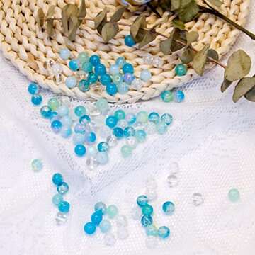 Niziky 100PCS Glass Beads for Jewelry Making, Mix 8MM Blue Crackle Lampwork Glass Beads Aurora Cryst...