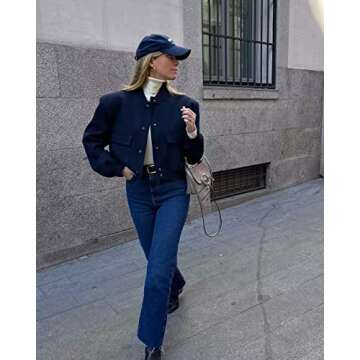 Mincib Women's Cropped Bomber Jacket Casual Long Sleeve Button Down Baseball Vasity Jacket with Pockets 2023