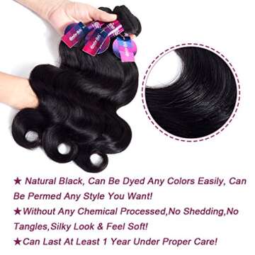 Brazilian Hair Bundles With Frontal Closure, Mornice 10A Body Wave 3 Bundle With 13x4 Ear To Ear Free Part Lace Frontal Virgin Human Hair Extensions Natural Color (14 16 18 +12)