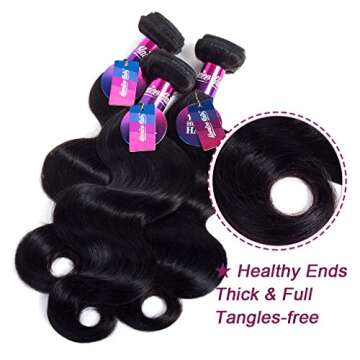 Brazilian Hair Bundles With Frontal Closure, Mornice 10A Body Wave 3 Bundle With 13x4 Ear To Ear Free Part Lace Frontal Virgin Human Hair Extensions Natural Color (14 16 18 +12)