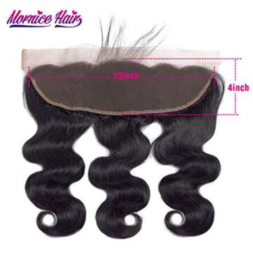 Brazilian Hair Bundles With Frontal Closure, Mornice 10A Body Wave 3 Bundle With 13x4 Ear To Ear Free Part Lace Frontal Virgin Human Hair Extensions Natural Color (14 16 18 +12)