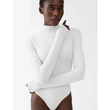 PUMIEY Women's Mock Turtle Neck Bodysuit - Comfortable Chic