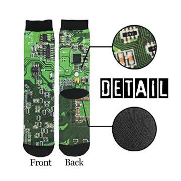 Green Computer Circuit Board Unisex Adult Fun Cool 3D Print Colorful Athletic Sport Novelty Crew Tube Socks