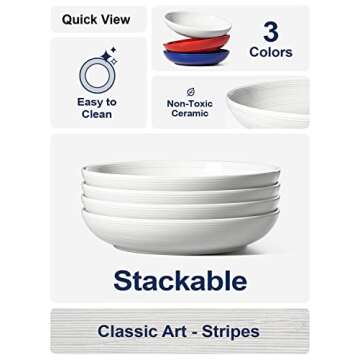 LE TAUCI 36 oz Pasta Bowls - Ceramic Dinnerware Set
